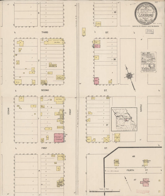 Sanborn Fire Insurance Map from Leasburg, Crawford County, Missouri (1922), Sheet #0001 - Historic Sanborn Fire Insurance Map Print, vintage old map wall art, antique decor, genealogy gift, Missouri Missouri map