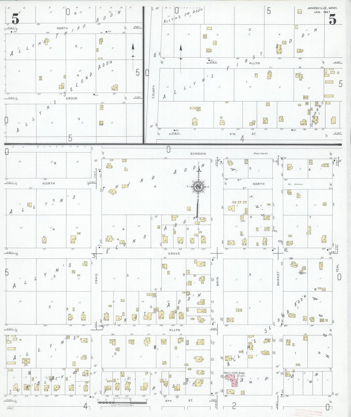 Sanborn Fire Insurance Map from Janesville, Waseca County, Minnesota (1947), Sheet #0005 - Historic Sanborn Fire Insurance Map Print, vintage old map wall art, antique decor, genealogy gift, Minnesota Minnesota map
