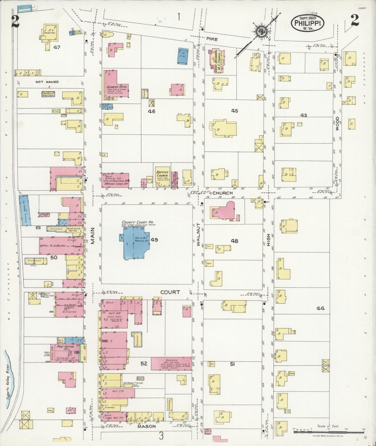 Sanborn Fire Insurance Map from Philippi, Barbour County, West Virginia (1923), Sheet #0002 - Historic Sanborn Fire Insurance Map Print, vintage old map wall art, antique decor, genealogy gift, West Virginia West Virginia map