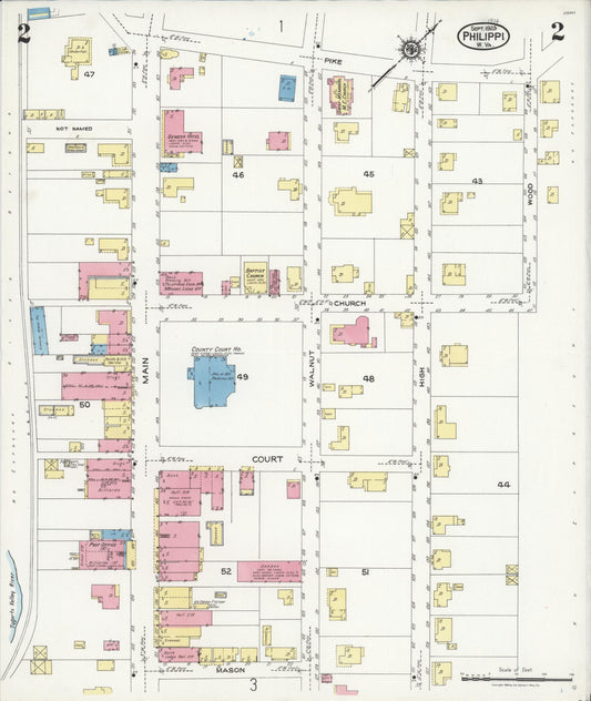 Sanborn Fire Insurance Map from Philippi, Barbour County, West Virginia (1923), Sheet #0002 - Historic Sanborn Fire Insurance Map Print, vintage old map wall art, antique decor, genealogy gift, West Virginia West Virginia map