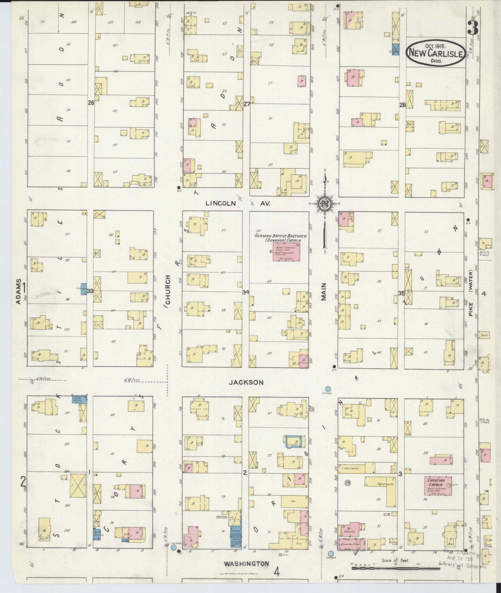 Sanborn Fire Insurance Map from New Carlisle, Clarke County, Ohio (1916), Sheet #0003 - Historic Sanborn Fire Insurance Map Print, vintage old map wall art, antique decor, genealogy gift, Ohio Ohio map