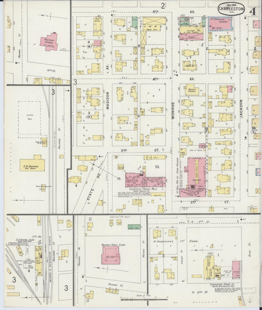 Sanborn Fire Insurance Map from Charleston, Coles County, Illinois (1896), Sheet #0004 - Historic Sanborn Fire Insurance Map Print, vintage old map wall art, antique decor, genealogy gift, Illinois Illinois map