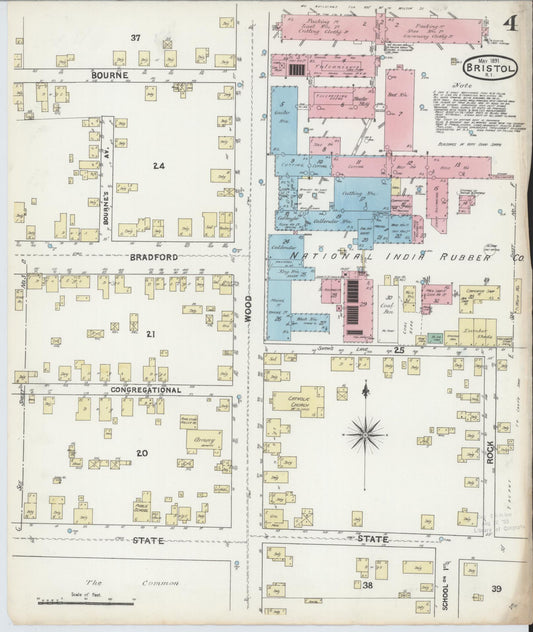 Sanborn Fire Insurance Map from Bristol, Bristol County, Rhode Island (1891), Sheet #0004 - Historic Sanborn Fire Insurance Map Print, vintage old map wall art, antique decor, genealogy gift, Rhode Island Rhode Island map