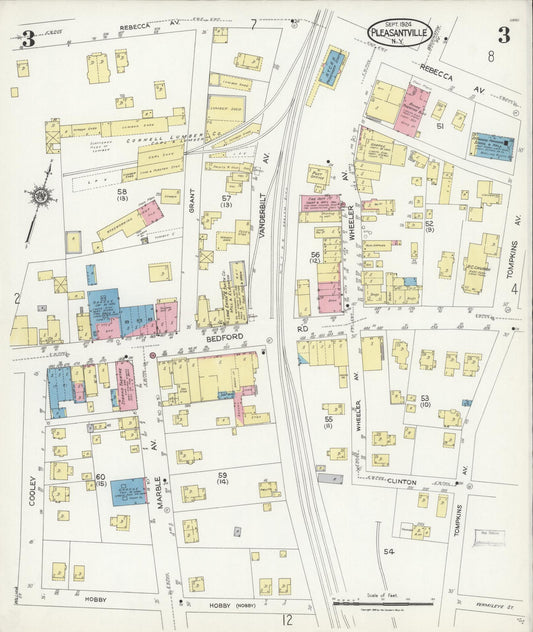 Sanborn Fire Insurance Map from Pleasantville, Westchester County, New York (1924), Sheet #0003 - Historic Sanborn Fire Insurance Map Print, vintage old map wall art, antique decor, genealogy gift, New York New York map