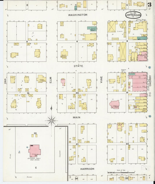 Sanborn Fire Insurance Map from Jefferson, Greene County, Iowa (1893), Sheet #0003 - Historic Sanborn Fire Insurance Map Print, vintage old map wall art