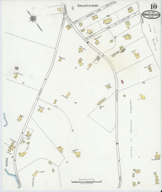 Sanborn Fire Insurance Map from Manchester, Essex County, Massachusetts (1921), Sheet #0010 - Historic Sanborn Fire Insurance Map Print, vintage old map wall art, antique decor, genealogy gift, Massachusetts Massachusetts map