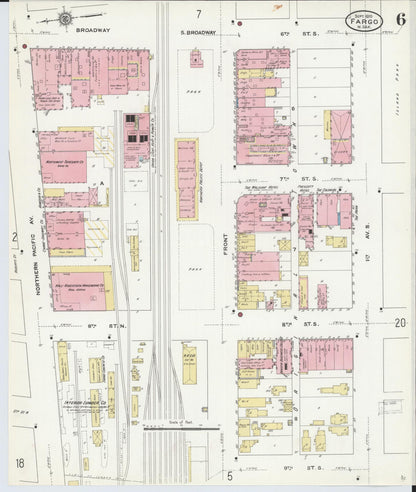 Sanborn Fire Insurance Map from Fargo, Cass County, North Dakota (1910), Sheet #0006 - Complete Map Set gallery image, historic Sanborn map, vintage wall art, North Dakota North Dakota