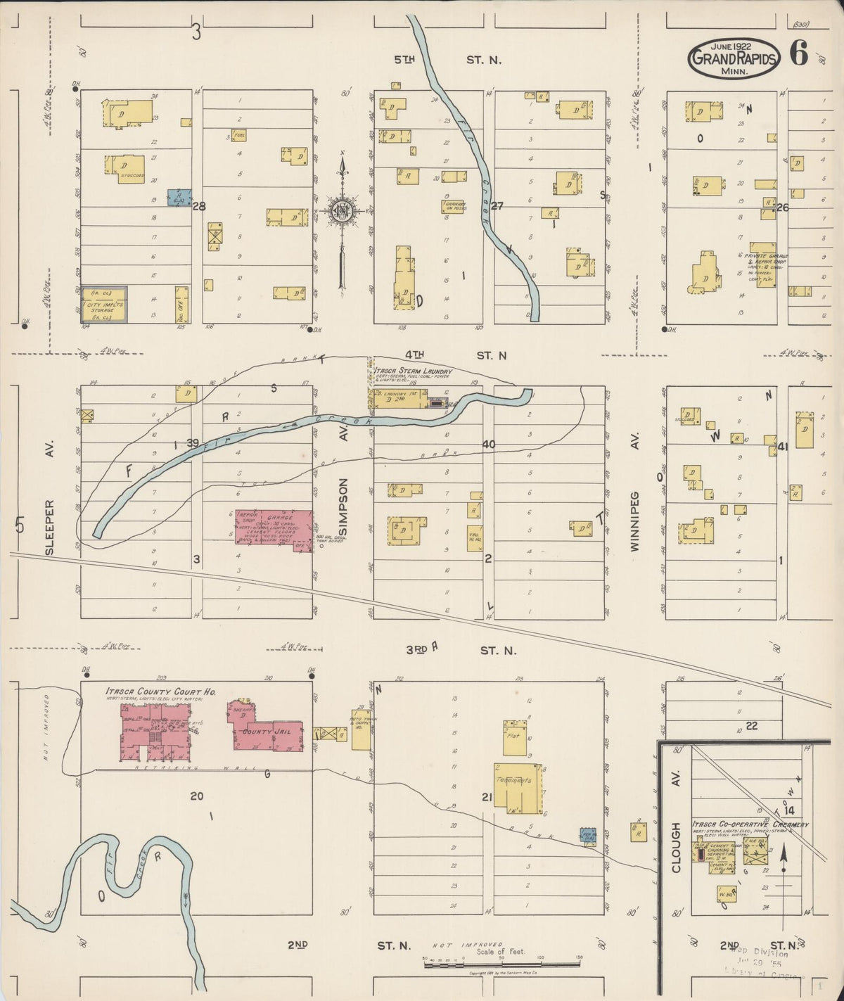 Sanborn Fire Insurance Map from Grand Rapids, Itasca County, Minnesota (1922), Sheet #0006 - Complete Map Set gallery image, historic Sanborn map, vintage wall art, Minnesota Minnesota