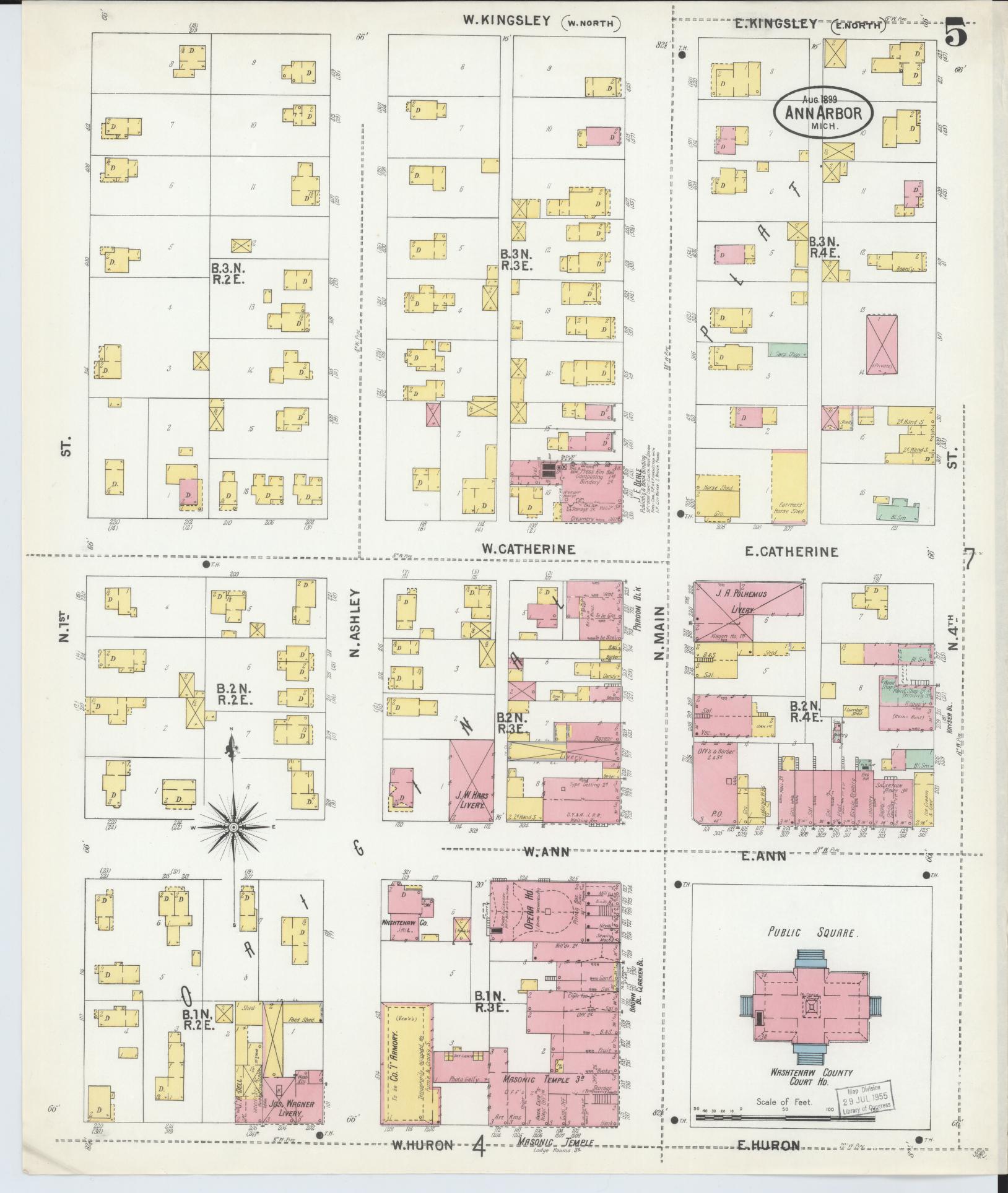 Sanborn Fire Insurance Map from Ann Arbor, Washtenaw County, Michigan (1899), Sheet #0005 - Complete Map Set gallery image, historic Sanborn map, vintage wall art, Michigan Michigan