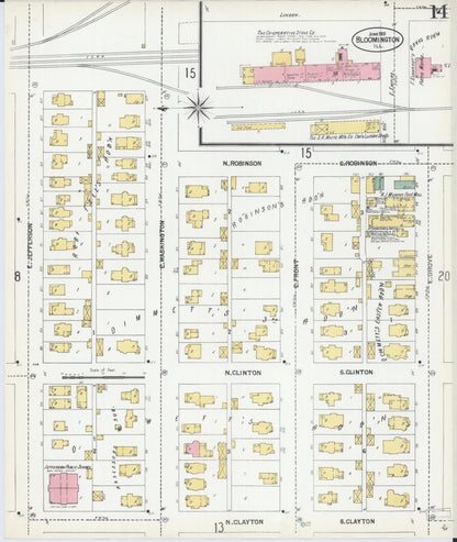 Sanborn Fire Insurance Map from Bloomington, McLean County, Illinois (1901), Sheet #0014 - Historic Sanborn Fire Insurance Map Print, vintage old map wall art, antique decor, genealogy gift, Illinois Illinois map
