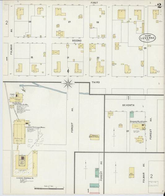 Sanborn Fire Insurance Map from Luverne, Crenshaw County, Alabama (1897), Sheet #0002 - Historic Sanborn Fire Insurance Map Print, vintage old map wall art, antique decor, genealogy gift, Alabama Alabama map