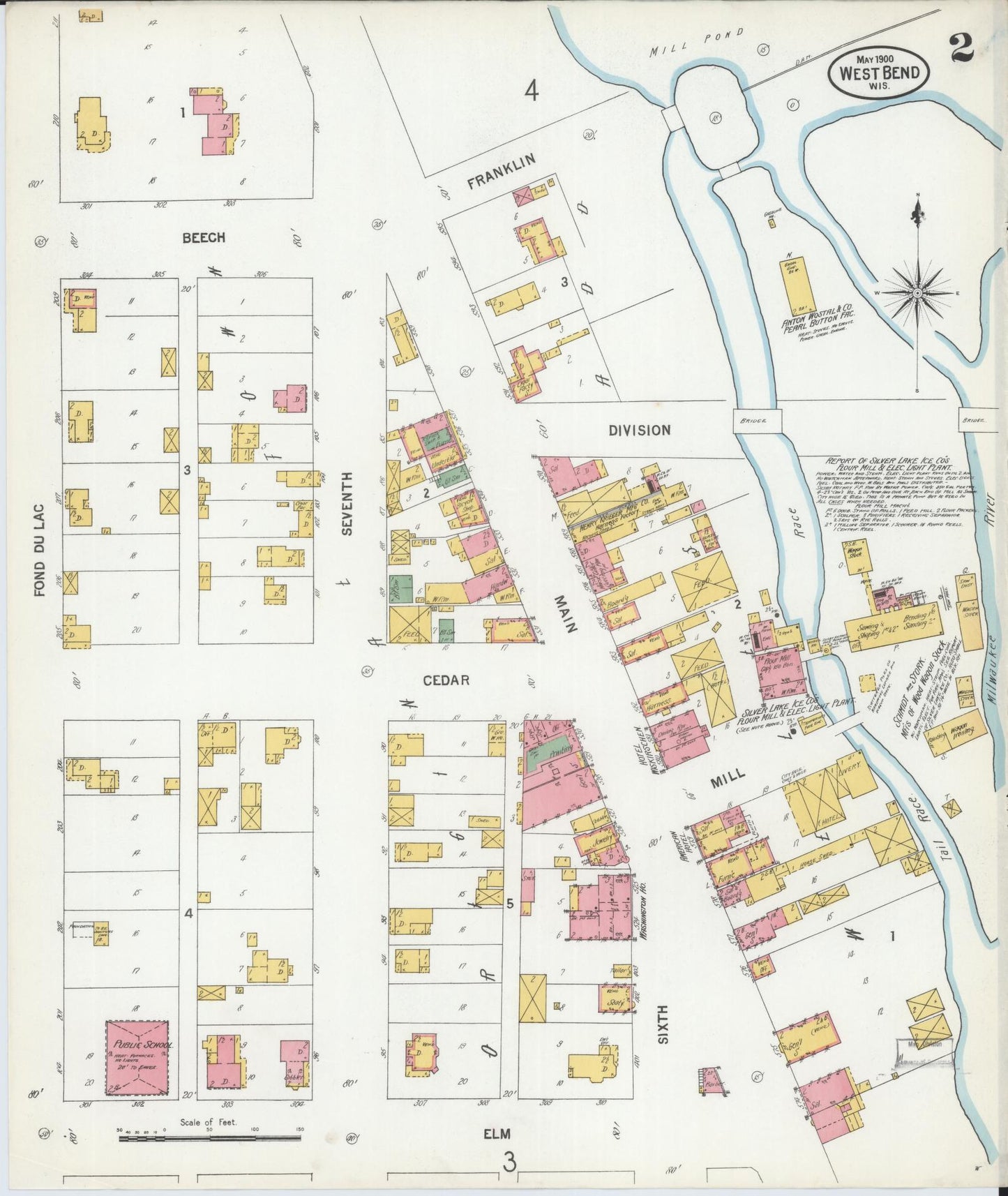 Sanborn Fire Insurance Map from West Bend, Washington County, Wisconsin (1900), Sheet #0002 - Historic Sanborn Fire Insurance Map Print, vintage old map wall art, antique decor, genealogy gift, Wisconsin Wisconsin map