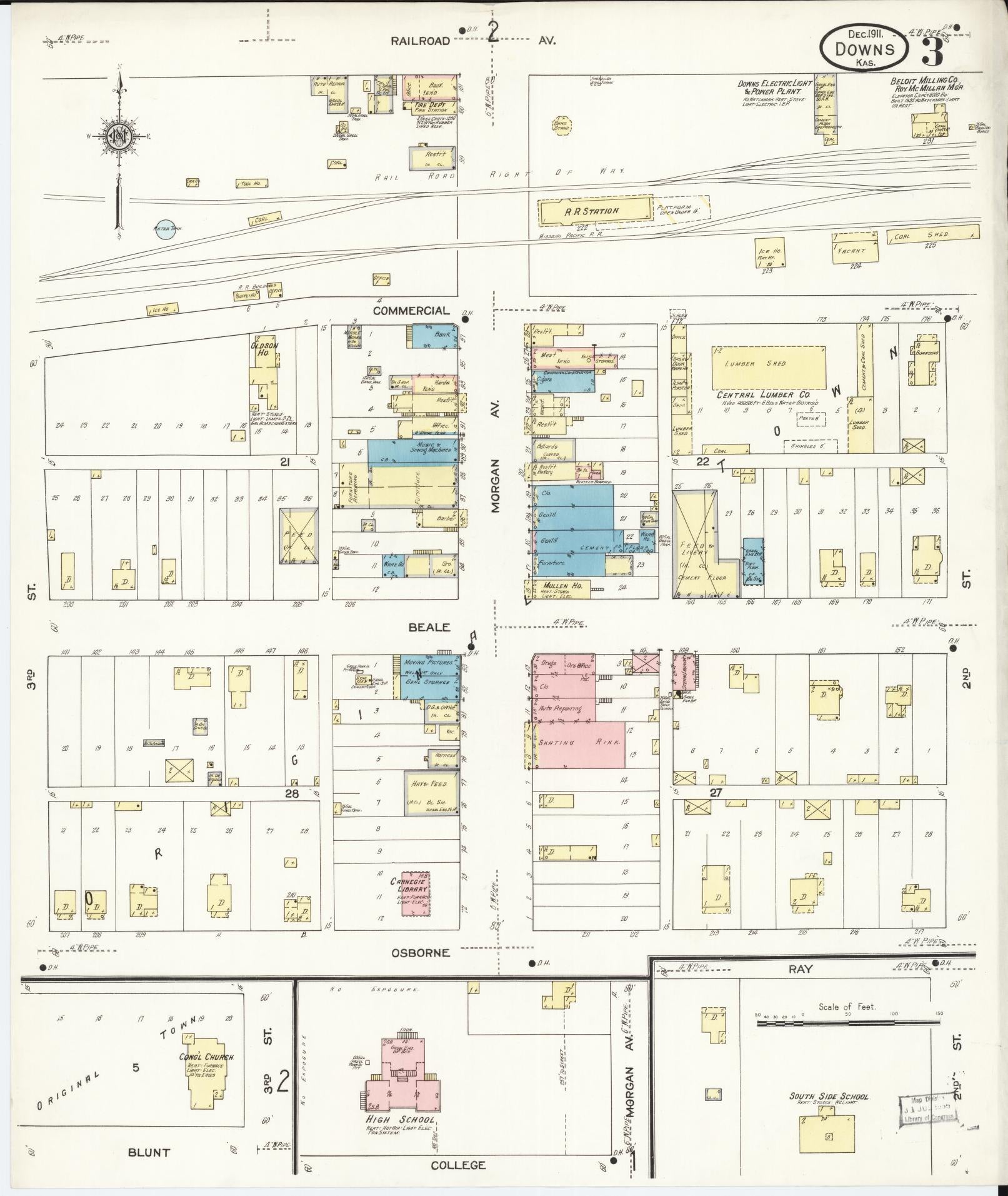 Sanborn Fire Insurance Map from Downs, Osborne County, Kansas (1911), Sheet #0003 - Historic Sanborn Fire Insurance Map Print, vintage old map wall art, antique decor, genealogy gift, Kansas Kansas map