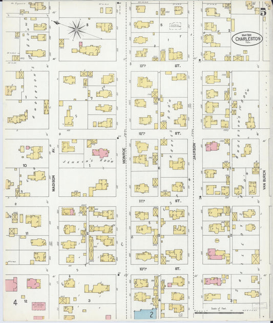 Sanborn Fire Insurance Map from Charleston, Coles County, Illinois (1902), Sheet #0005 - Historic Sanborn Fire Insurance Map Print, vintage old map wall art, antique decor, genealogy gift, Illinois Illinois map