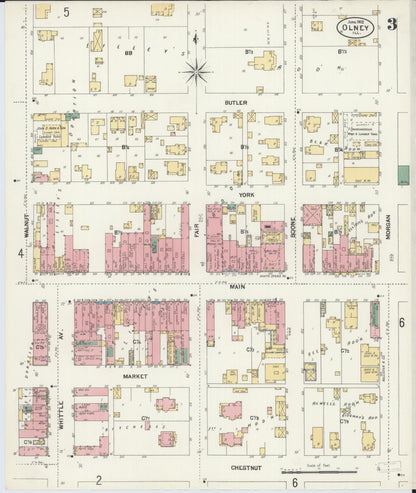 Sanborn Fire Insurance Map from Olney, Richland County, Illinois (1902), Sheet #0003 - Complete Map Set gallery image, historic Sanborn map, vintage wall art, Illinois Illinois