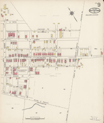 Sanborn Fire Insurance Map from Boyertown, Berks County, Pennsylvania (1922), Sheet #0009 - Historic Sanborn Fire Insurance Map Print, vintage old map wall art, antique decor, genealogy gift, Pennsylvania Pennsylvania map