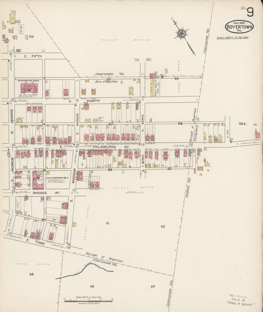 Sanborn Fire Insurance Map from Boyertown, Berks County, Pennsylvania (1922), Sheet #0009 - Historic Sanborn Fire Insurance Map Print, vintage old map wall art, antique decor, genealogy gift, Pennsylvania Pennsylvania map