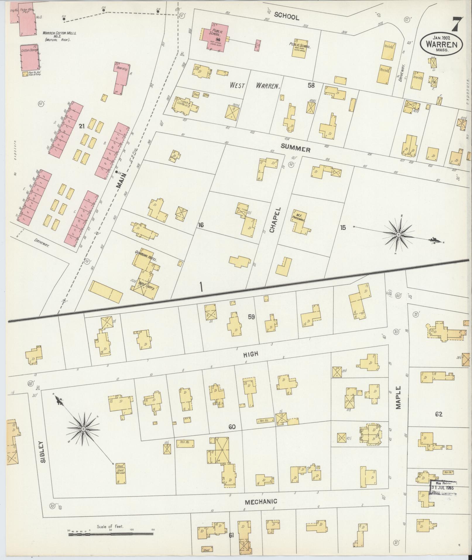 Sanborn Fire Insurance Map from Warren, Worcester County, Massachusetts (1902), Sheet #0007 - Complete Map Set gallery image, historic Sanborn map, vintage wall art, Massachusetts Massachusetts