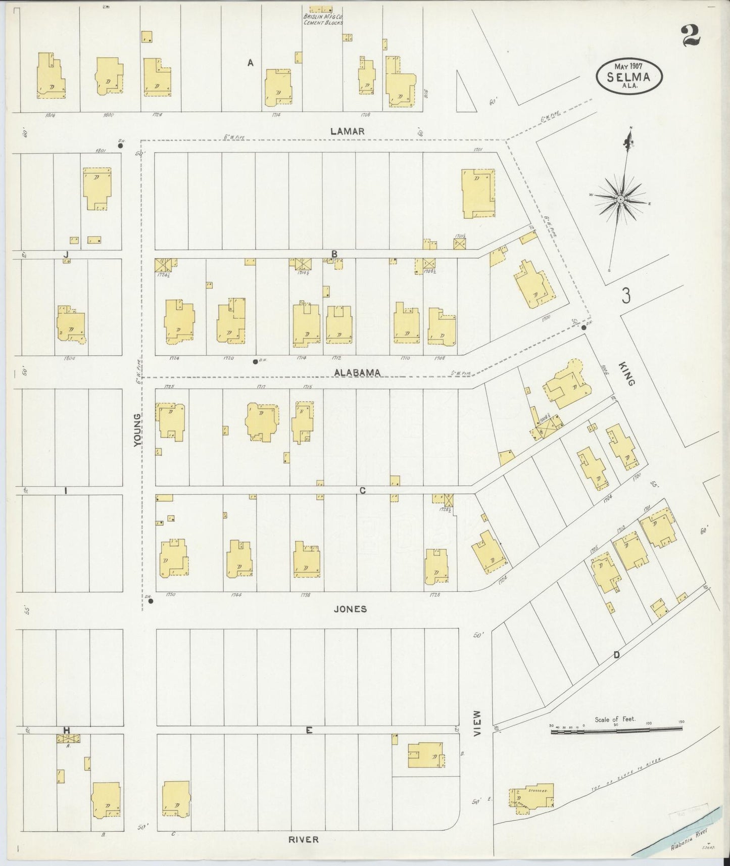 Sanborn Fire Insurance Map from Selma, Dallas County, Alabama (1907), Sheet #0002 - Complete Map Set gallery image, historic Sanborn map, vintage wall art, Alabama Alabama