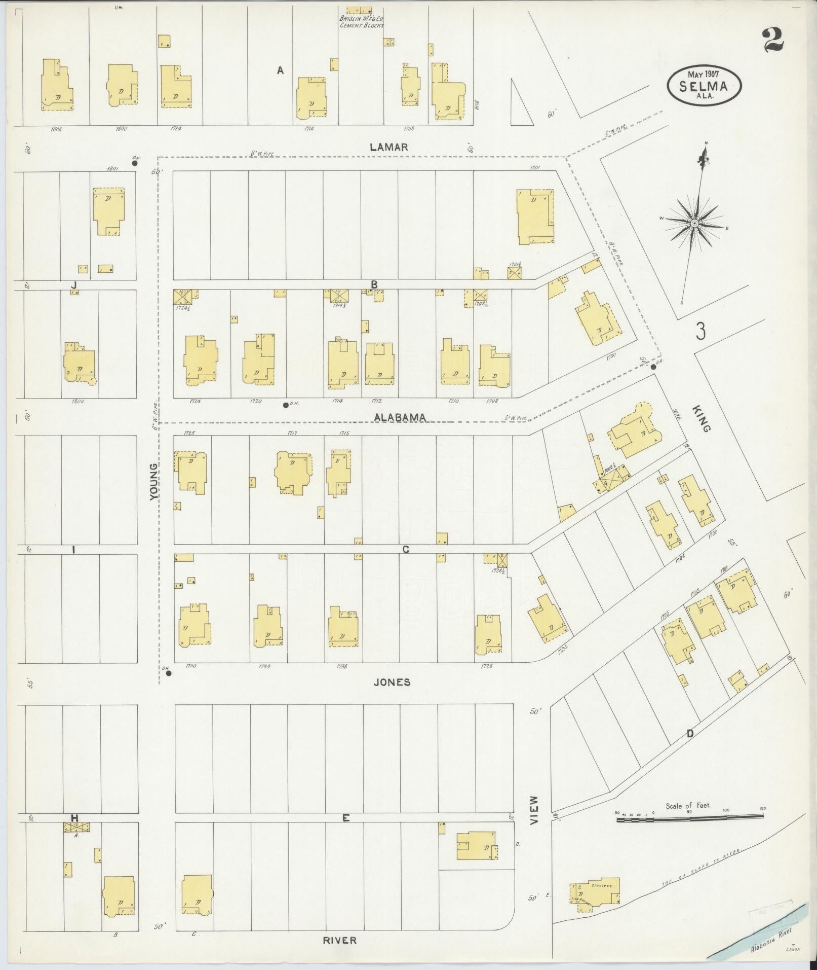 Sanborn Fire Insurance Map from Selma, Dallas County, Alabama (1907), Sheet #0002 - Complete Map Set gallery image, historic Sanborn map, vintage wall art, Alabama Alabama