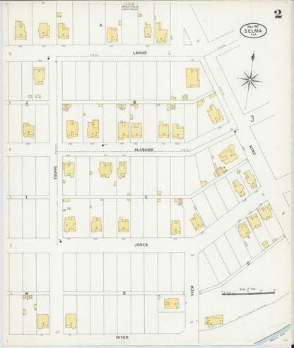 Sanborn Fire Insurance Map from Selma, Dallas County, Alabama (1907), Sheet #0002 - Complete Map Set gallery image, historic Sanborn map, vintage wall art, Alabama Alabama