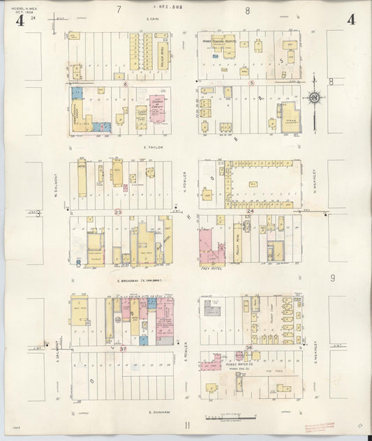 Sanborn Fire Insurance Map from Hobbs, Lea County, New Mexico (1950), Sheet #0004 - Historic Sanborn Fire Insurance Map Print, vintage old map wall art, antique decor, genealogy gift, New Mexico New Mexico map