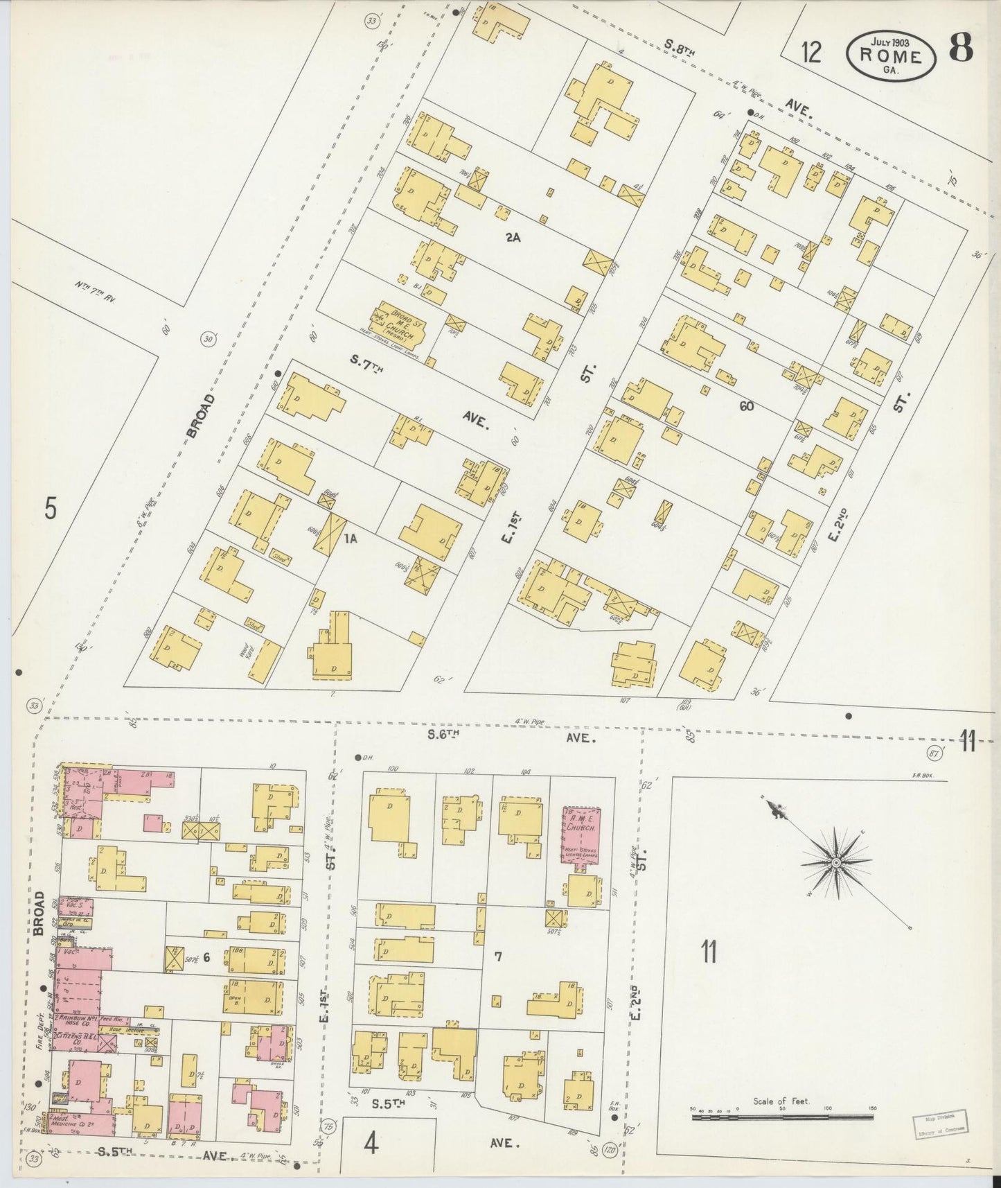 Sanborn Fire Insurance Map from Rome, Floyd County, Georgia (1903), Sheet #0008 - Complete Map Set gallery image, historic Sanborn map, vintage wall art, Georgia Georgia