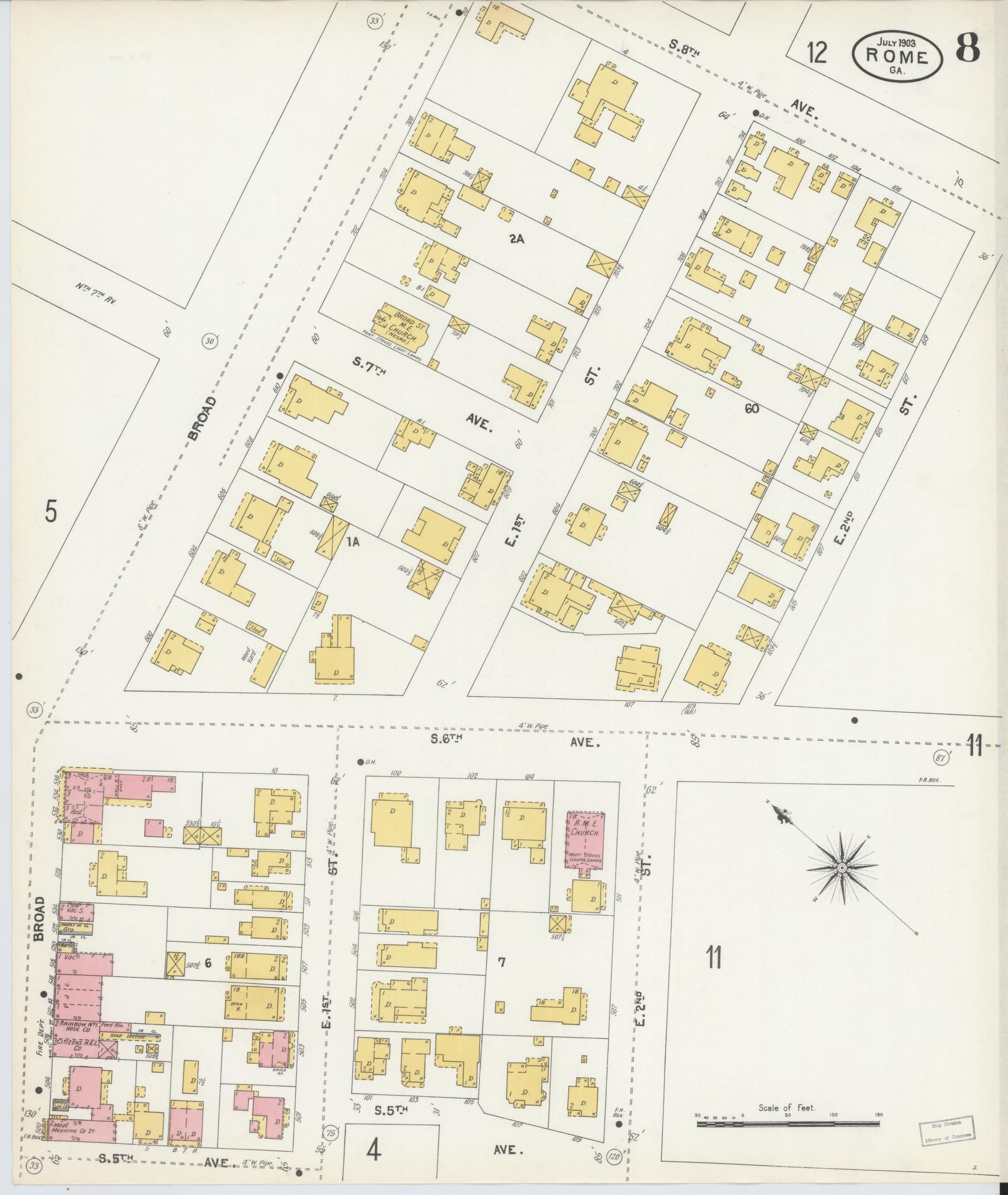 Sanborn Fire Insurance Map from Rome, Floyd County, Georgia (1903), Sheet #0008 - Complete Map Set gallery image, historic Sanborn map, vintage wall art, Georgia Georgia