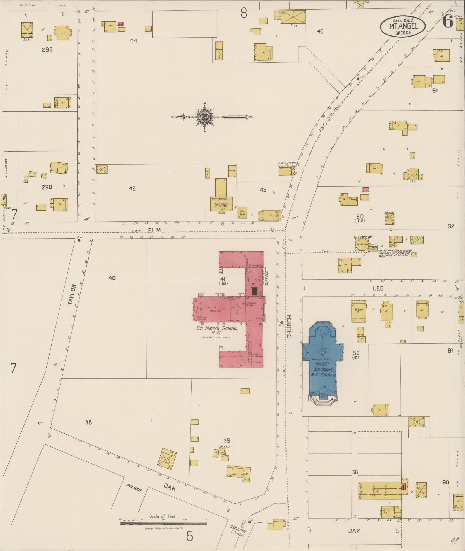 Sanborn Fire Insurance Map from Mount Angel, Marion County, Oregon (1922), Sheet #0006 - Complete Map Set gallery image, historic Sanborn map, vintage wall art, Oregon Oregon
