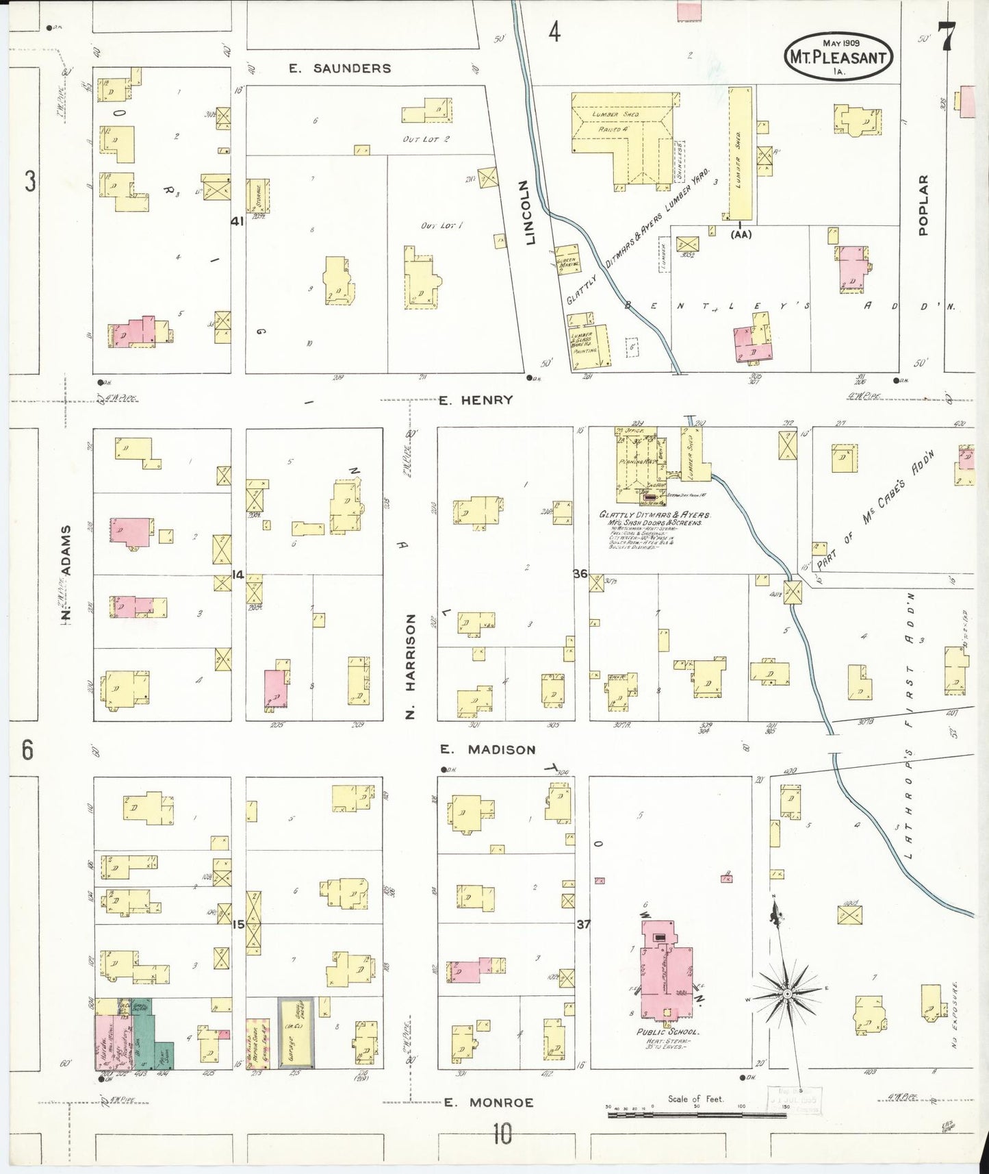 Sanborn Fire Insurance Map from Mount Pleasant, Henry County, Iowa (1909), Sheet #0007 - Historic Sanborn Fire Insurance Map Print