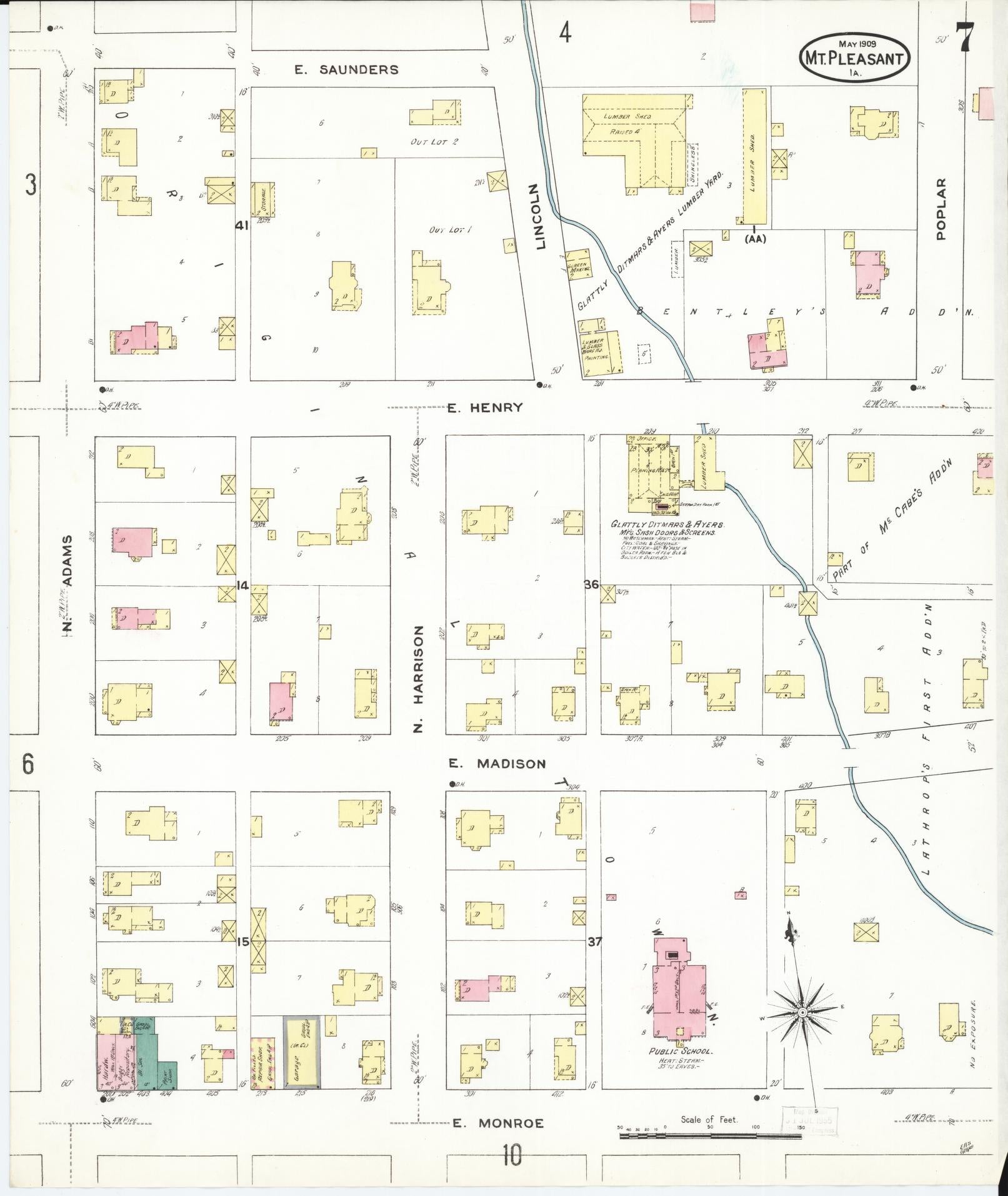 Sanborn Fire Insurance Map from Mount Pleasant, Henry County, Iowa (1909), Sheet #0007 - Historic Sanborn Fire Insurance Map Print