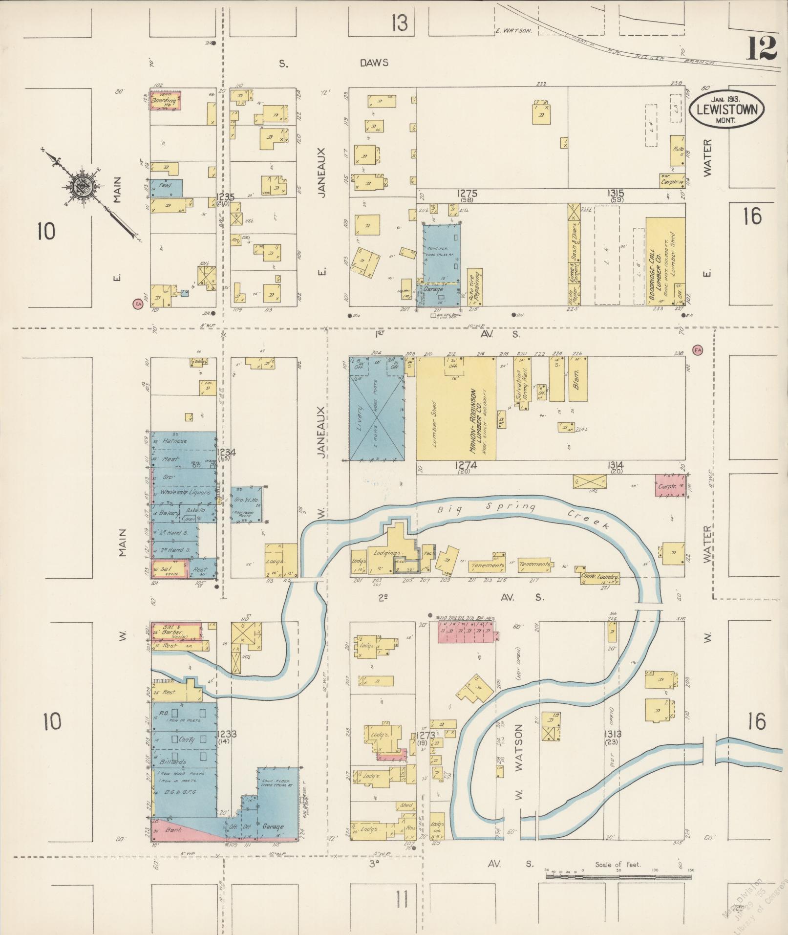 Sanborn Fire Insurance Map from Lewistown, Fergus County, Montana (1913), Sheet #0012 - Complete Map Set gallery image, historic Sanborn map, vintage wall art, Montana Montana