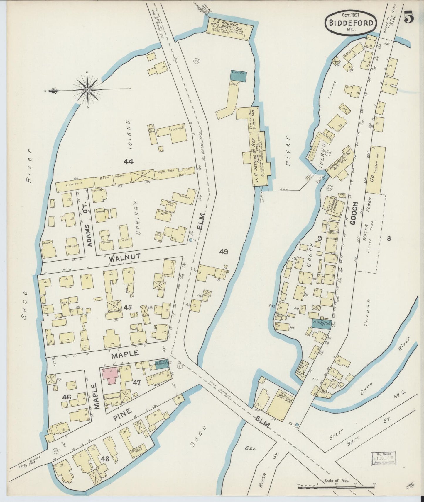 Sanborn Fire Insurance Map from Biddeford, York County, Maine (1891), Sheet #0005 - Complete Map Set gallery image, historic Sanborn map, vintage wall art, Maine Maine