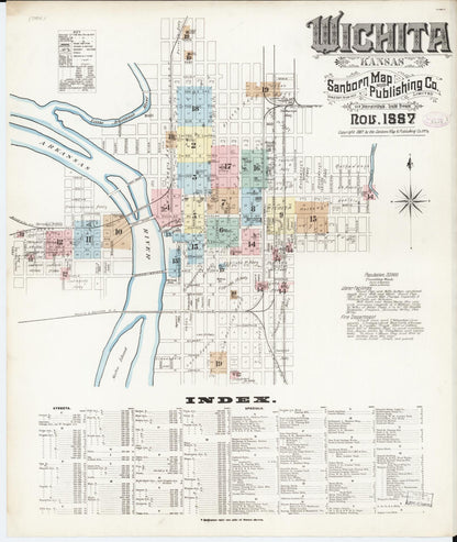 Sanborn Fire Insurance Map from Wichita, Sedgwick County, Kansas (1887), Sheet #0001 - Complete Map Set gallery image, historic Sanborn map, vintage wall art, Kansas Kansas