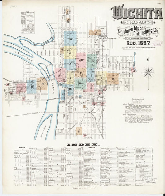 Sanborn Fire Insurance Map from Wichita, Sedgwick County, Kansas (1887), Sheet #0001 - Complete Map Set gallery image, historic Sanborn map, vintage wall art, Kansas Kansas