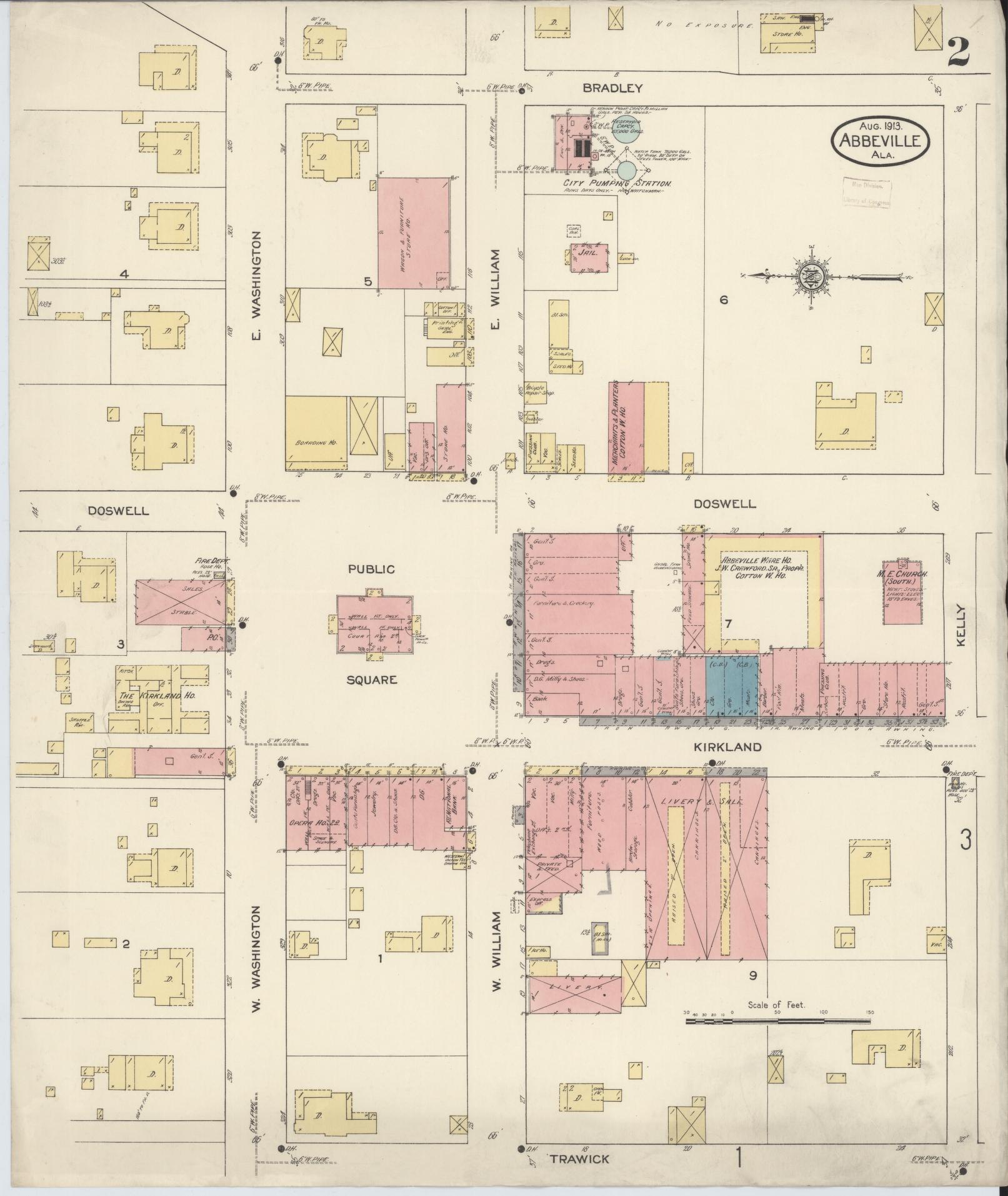 Sanborn Fire Insurance Map from Abbeville, Henry County, Alabama (1913), Sheet #0002 - Complete Map Set gallery image, historic Sanborn map, vintage wall art, Alabama Alabama