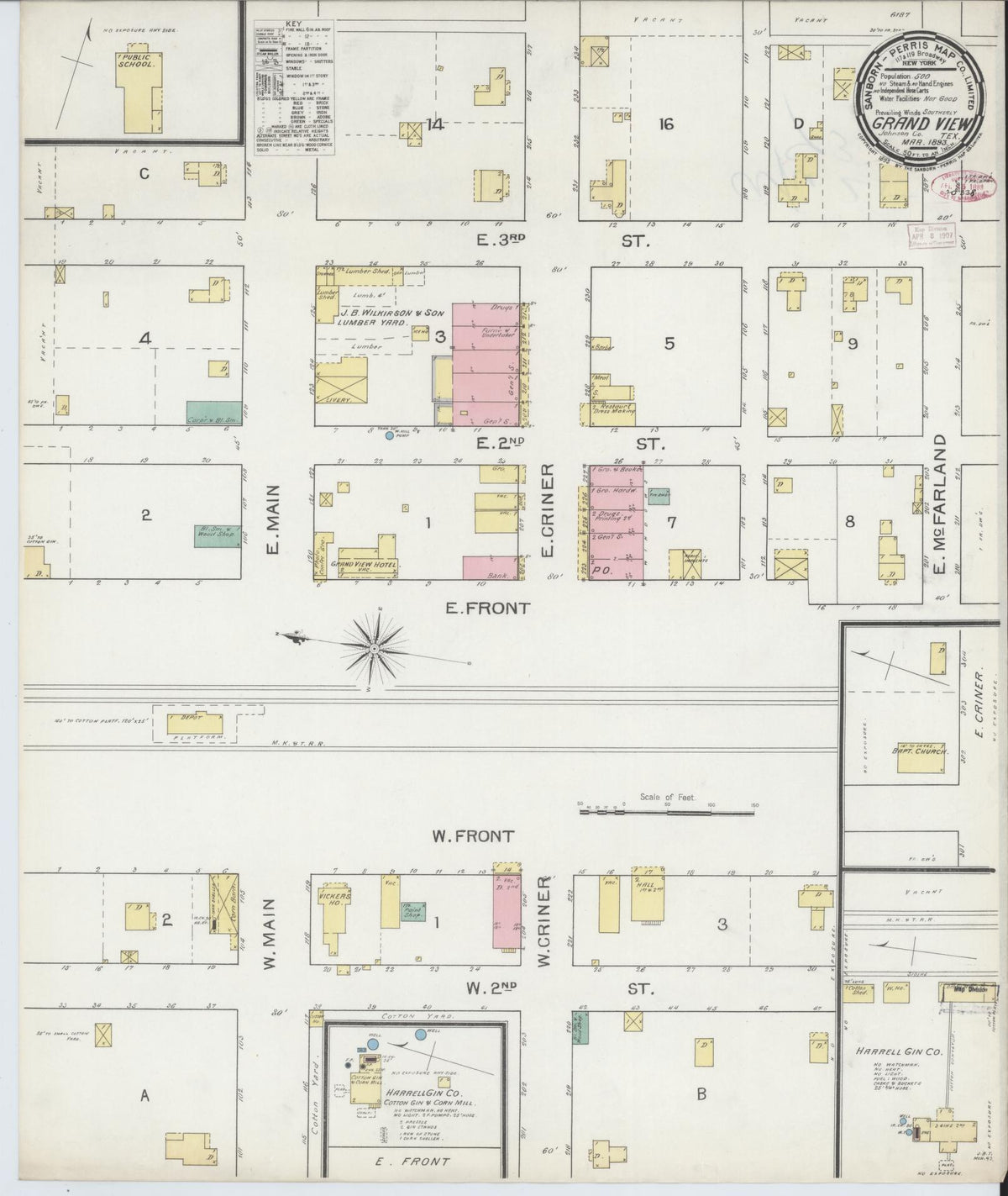 Sanborn Fire Insurance Map from Grandview, Johnson County, Texas (1893), Sheet #0001 - Historic Sanborn Fire Insurance Map Print, vintage old map wall art, antique decor, genealogy gift, Texas Texas map