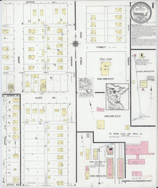 Sanborn Fire Insurance Map from Marble, Itasca County, Minnesota (1921), Sheet #0001 - Historic Sanborn Fire Insurance Map Print, vintage old map wall art, antique decor, genealogy gift, Minnesota Minnesota map