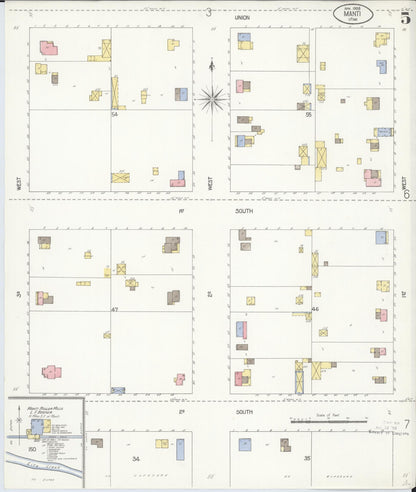 Sanborn Fire Insurance Map from Manti, Sanpete County, Utah (1908), Sheet #0005 - Complete Map Set gallery image, historic Sanborn map, vintage wall art, Utah Utah