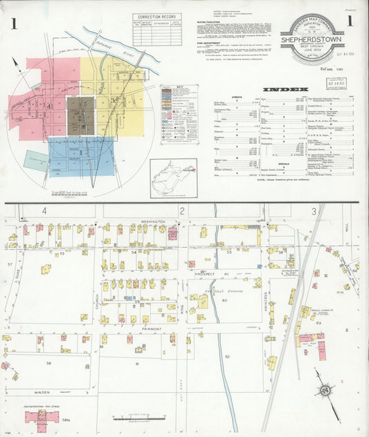 Sanborn Fire Insurance Map from Shepherdstown, Jefferson County, West Virginia (1933), Sheet #0001 - Historic Sanborn Fire Insurance Map Print, vintage old map wall art, antique decor, genealogy gift, West Virginia West Virginia map