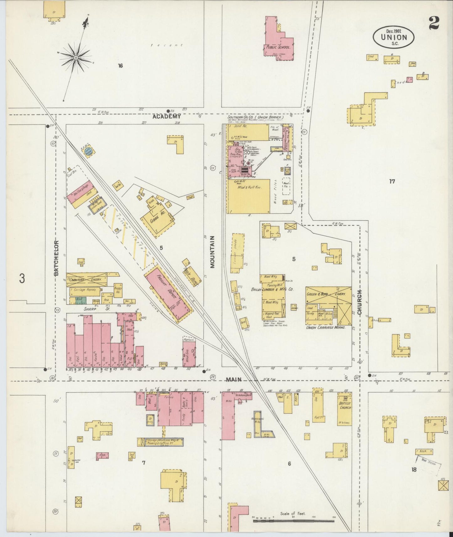 Sanborn Fire Insurance Map from Union, Union County, South Carolina (1902), Sheet #0002 - Historic Sanborn Fire Insurance Map Print, vintage old map wall art, antique decor, genealogy gift, South Carolina South Carolina map