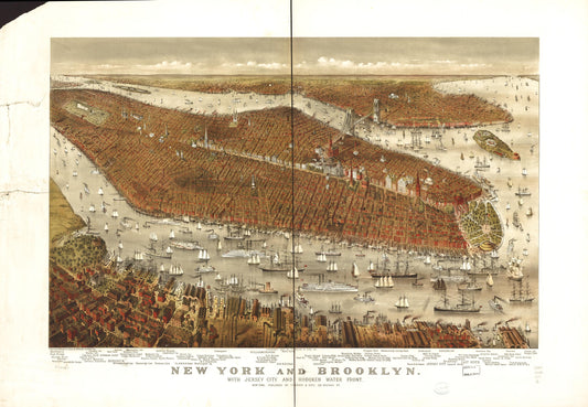 New York and Brooklyn, with Jersey City and Hoboken water front. (1877) – Historic Bird’s-Eye View Panorama Print