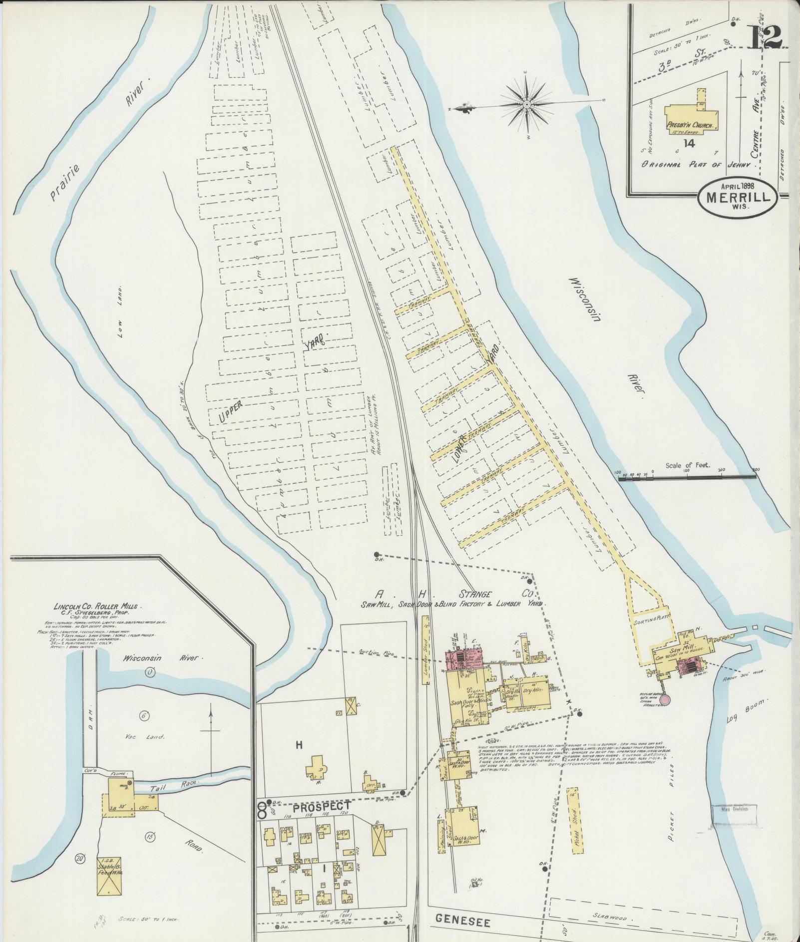Sanborn Fire Insurance Map from Merrill, Lincoln County, Wisconsin (1898), Sheet #0012 - Complete Map Set gallery image, historic Sanborn map, vintage wall art, Wisconsin Wisconsin