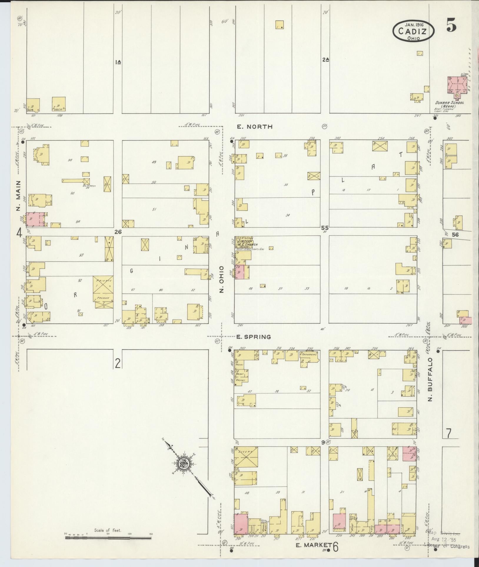 Sanborn Fire Insurance Map from Cadiz, Harrison County, Ohio (1916), Sheet #0005 - Historic Sanborn Fire Insurance Map Print, vintage old map wall art, antique decor, genealogy gift, Ohio Ohio map