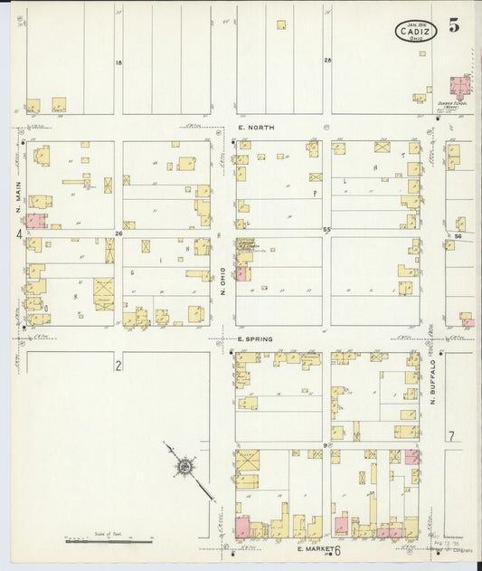Sanborn Fire Insurance Map from Cadiz, Harrison County, Ohio (1916), Sheet #0005 - Historic Sanborn Fire Insurance Map Print, vintage old map wall art, antique decor, genealogy gift, Ohio Ohio map