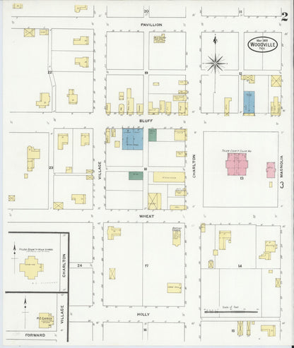 Sanborn Fire Insurance Map from Woodville, Tyler County, Texas (1909), Sheet #0002 - Complete Map Set gallery image, historic Sanborn map, vintage wall art, Texas Texas