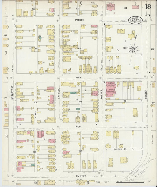 Sanborn Fire Insurance Map from Easton, Northampton County, Pennsylvania (1897), Sheet #0018 - Historic Sanborn Fire Insurance Map Print, vintage old map wall art, antique decor, genealogy gift, Pennsylvania Pennsylvania map
