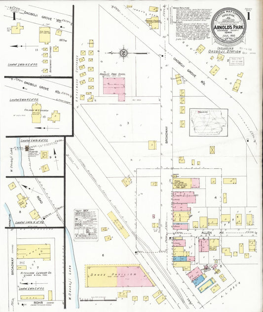 Sanborn Fire Insurance Map from Arnold's Park, Dickinson County, Iowa (1930), Sheet #0001 - Historic Sanborn Fire Insurance Map Print, vintage old map wall art
