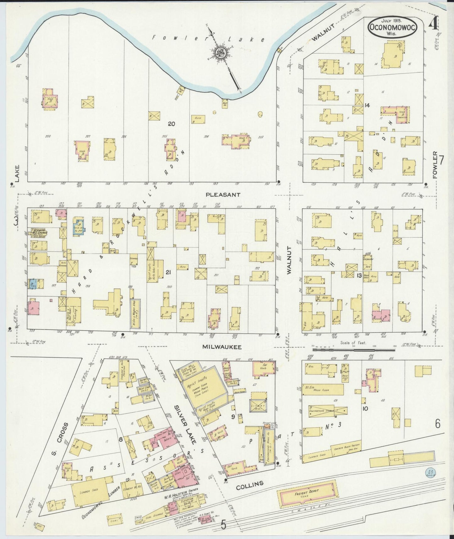 Sanborn Fire Insurance Map from Oconomowoc, Waukesha County, Wisconsin (1915), Sheet #0004 - Complete Map Set gallery image, historic Sanborn map, vintage wall art, Wisconsin Wisconsin