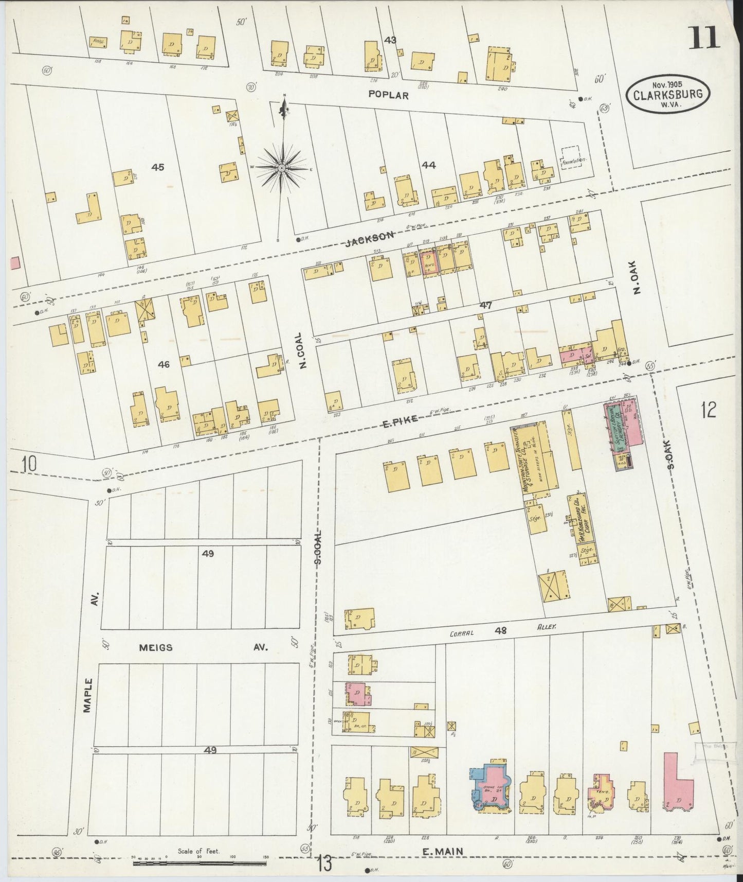 Sanborn Fire Insurance Map from Clarksburg, Harrison County, West Virginia (1905), Sheet #0011 - Complete Map Set gallery image, historic Sanborn map, vintage wall art, West Virginia West Virginia